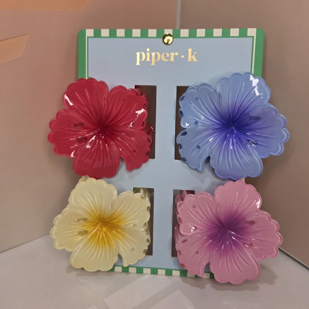 🌈▪️Piper K ▪️Floral Hair Clips Set Of 4  - Red, Blue, Yellow, Pink